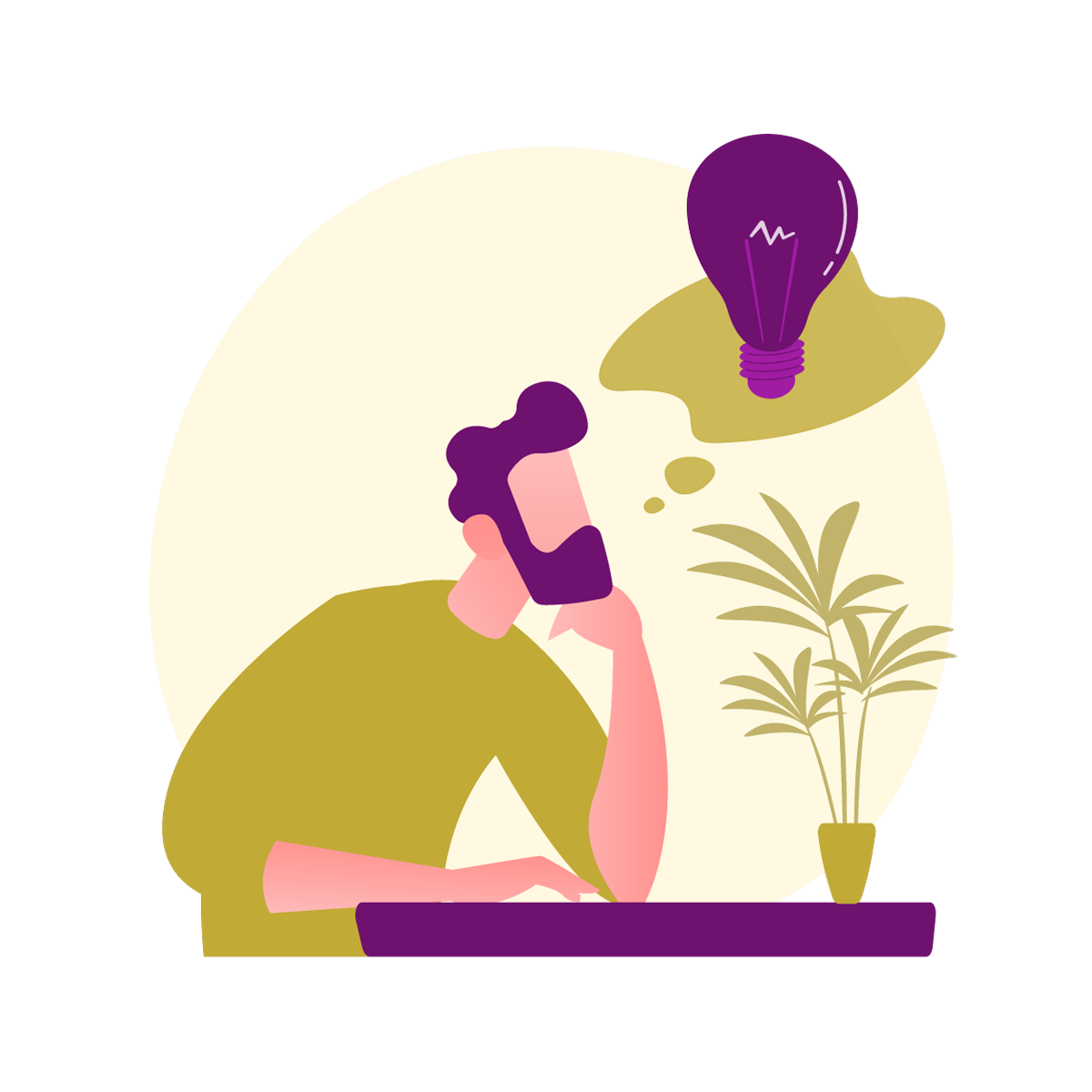 Il·lustració pensant Il·lustració d'un home pensant, on hi ha representada una bombeta