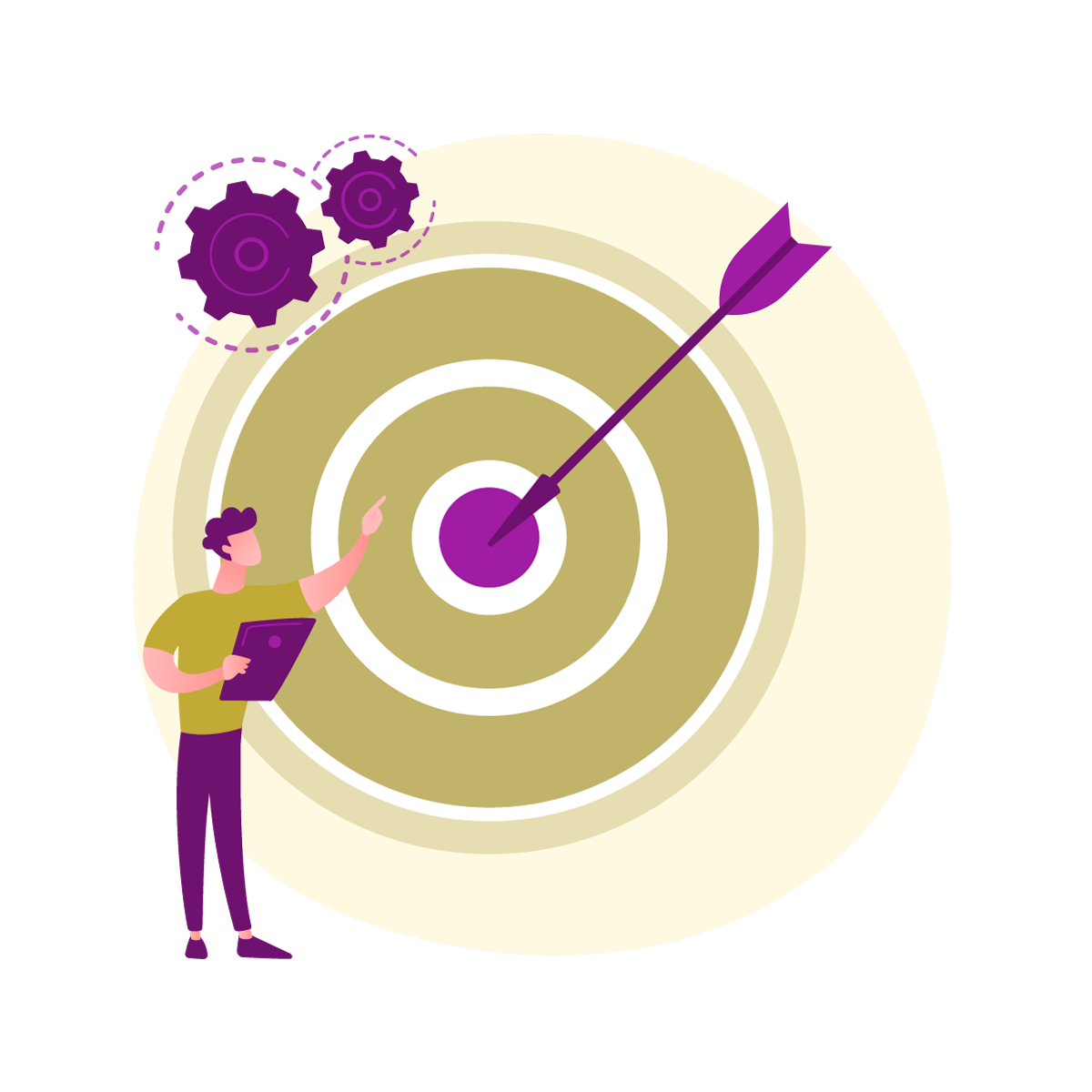 Il·lustració fletxa marcant el centre Il·lustració d'una fletxa marcant el centre de color lila