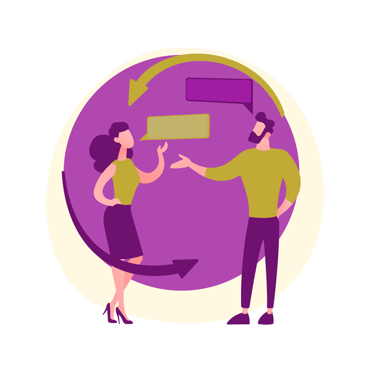 Il·lustració d'un noi i una noia tenint una conversació